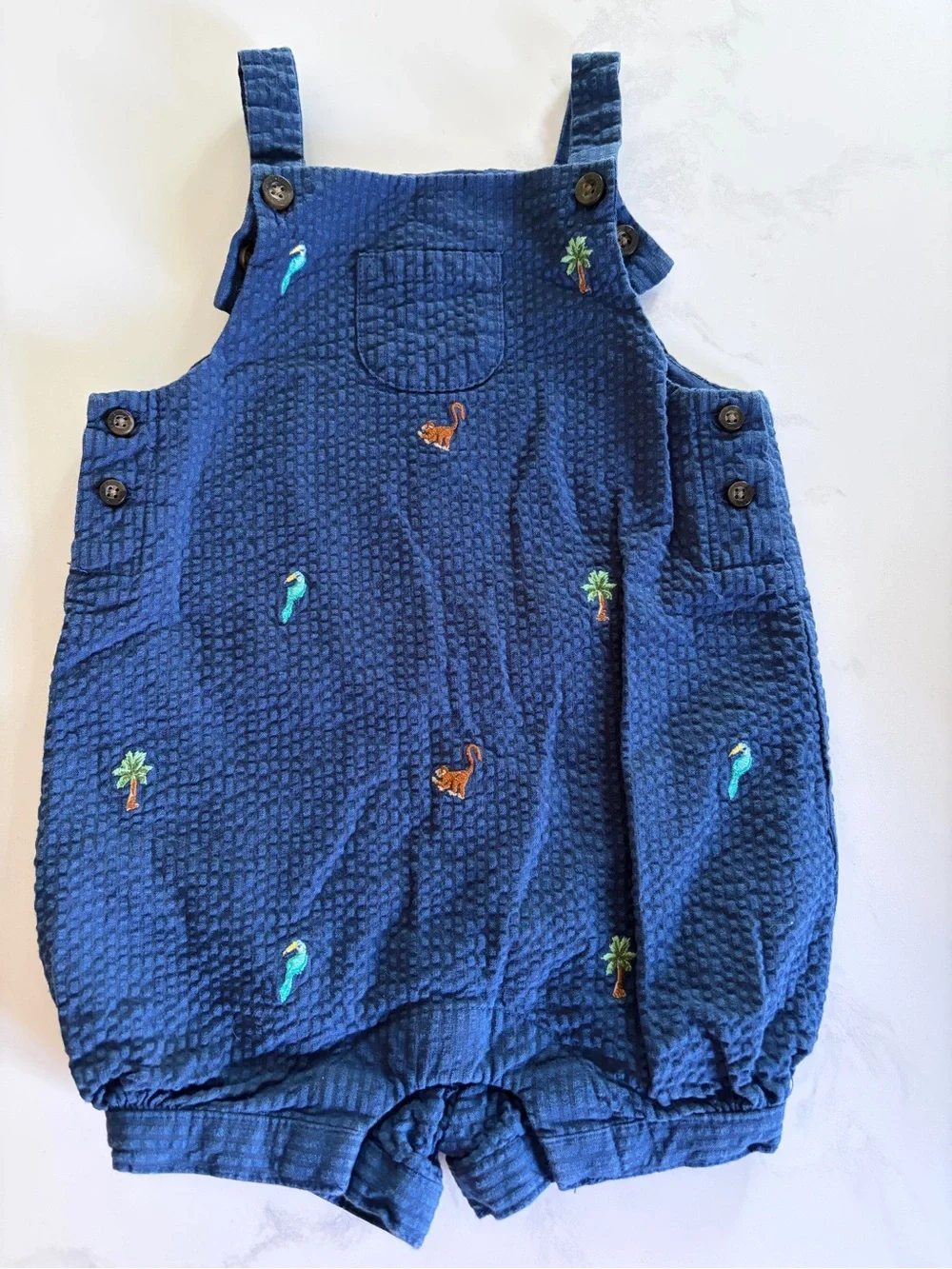 Janie and Jack Navy Embroidered Tropical Romper